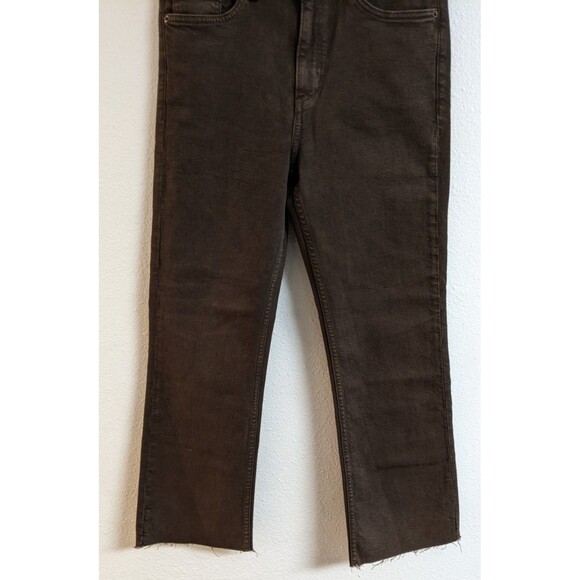 NWT~ZARA Chocolate Brown High-Rise Cropped Flare Stretch Denim Jeans 40/8 - Picture 4 of 11